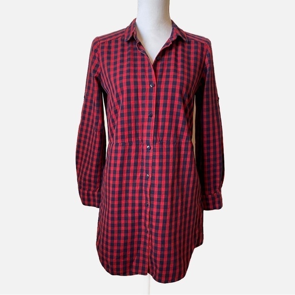 Zara Trafaluc Plaid Flannel Button Down Shirt Dress with Built-in Skirt Small - Picture 1 of 8